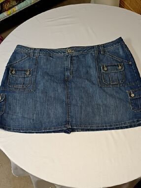Y2k Faded Glory Blue Denim Cargo Plus-size Mini Skirt Size 26W